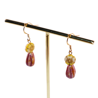 Floral Beaded Earrings – Yellow and Pink Glass Beads