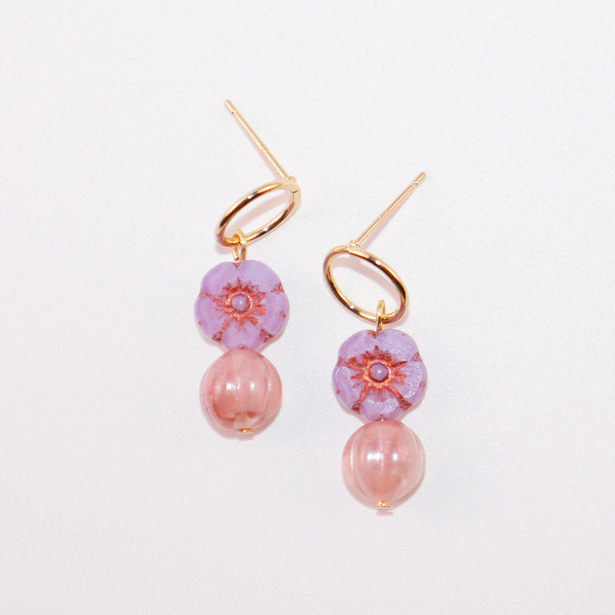 Flower Beaded Stud Earrings – Pink and Lilac Beads