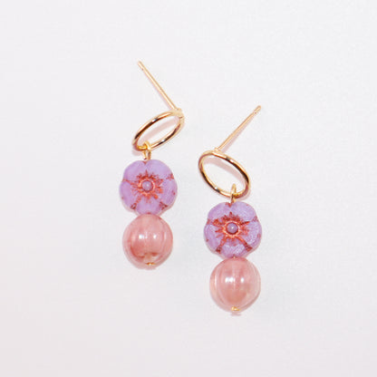 Flower Beaded Stud Earrings – Pink and Lilac Beads
