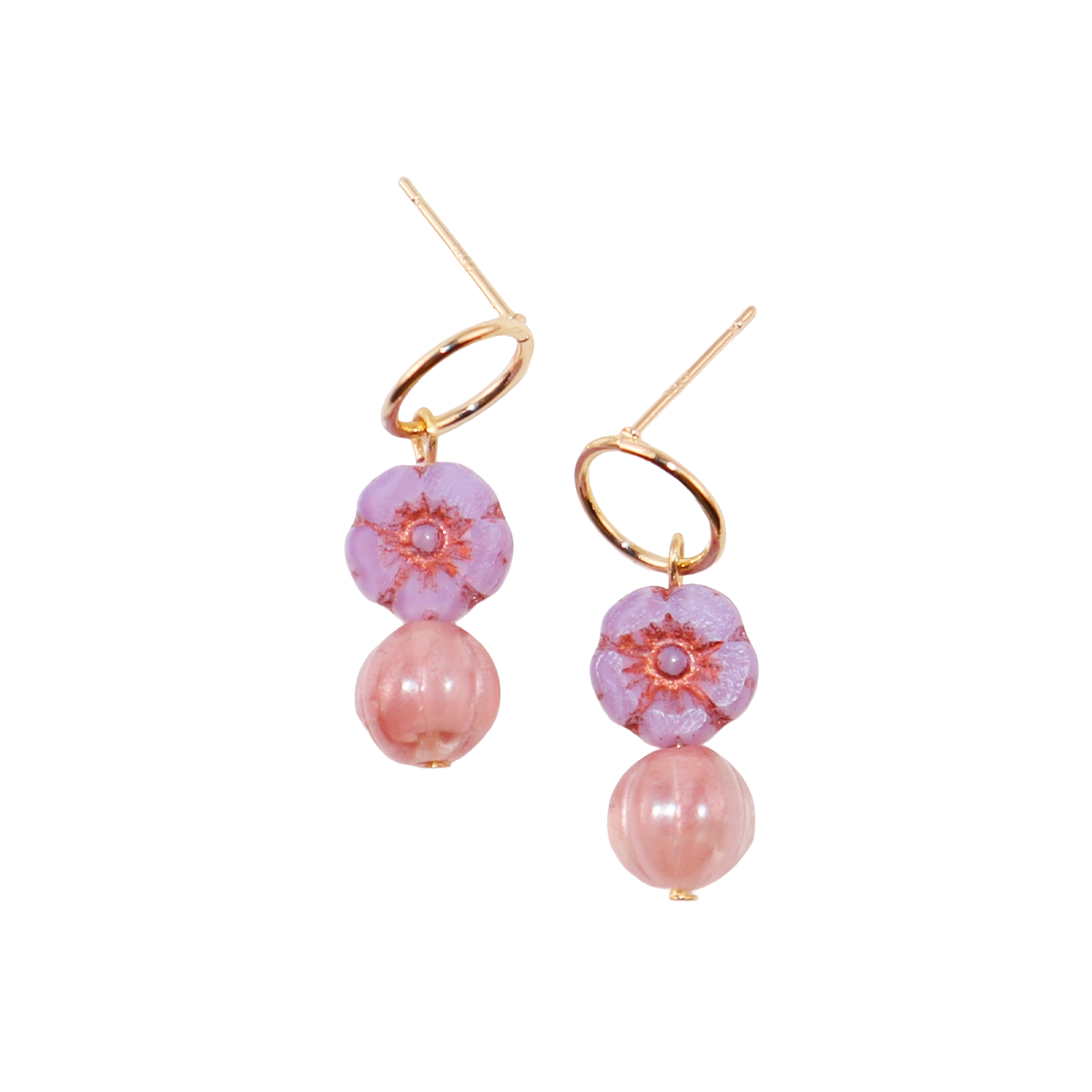 Flower Beaded Stud Earrings – Pink and Lilac Beads