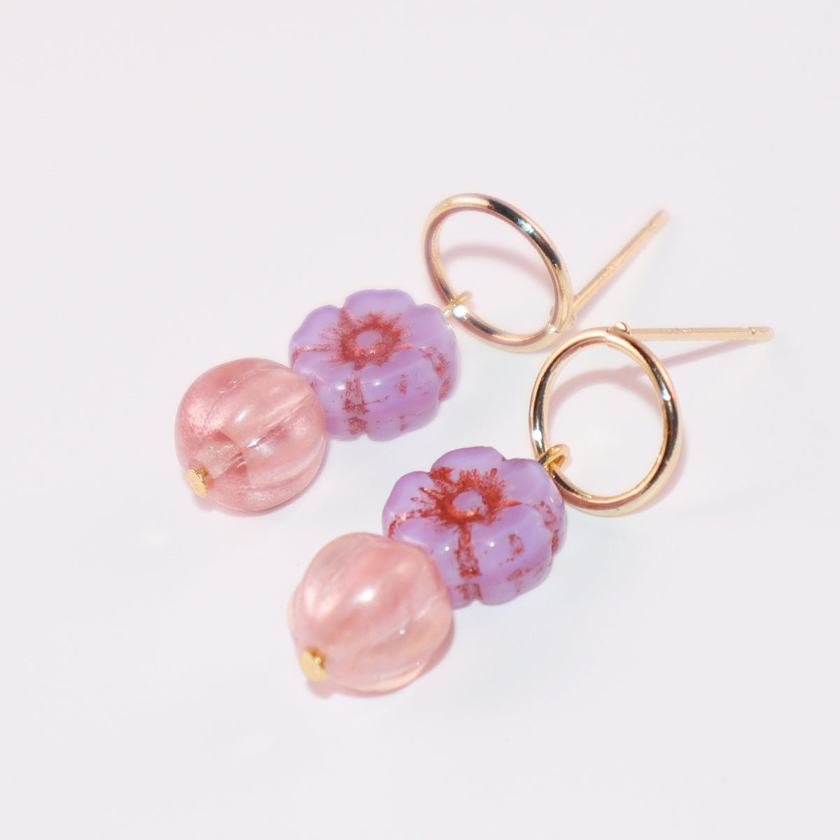 Flower Beaded Stud Earrings – Pink and Lilac Beads