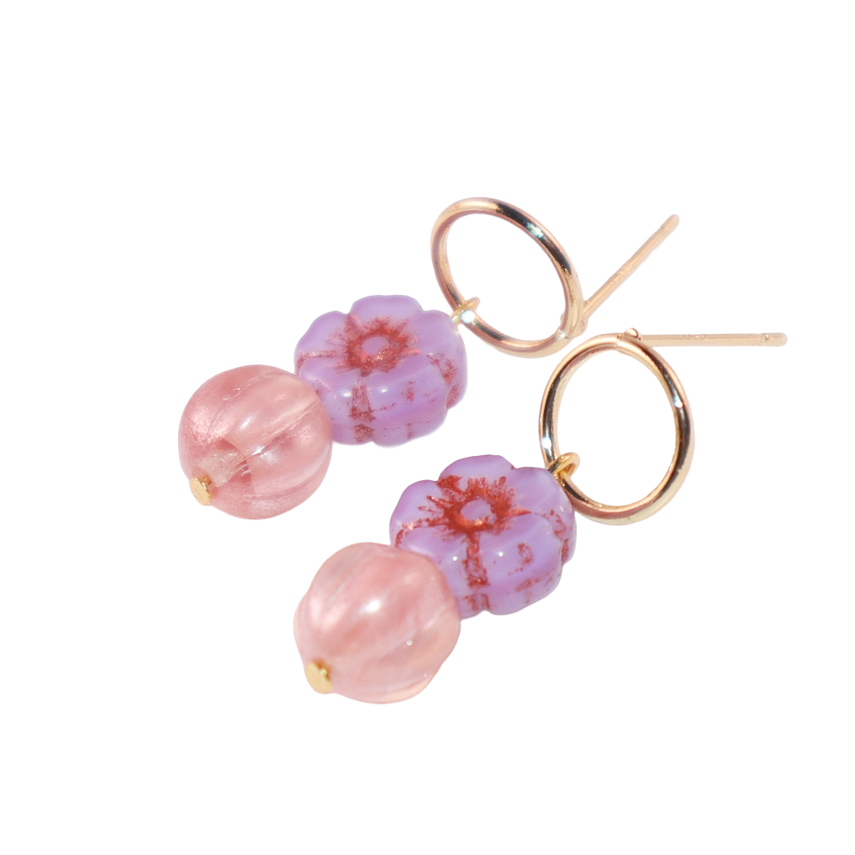 Flower Beaded Stud Earrings – Pink and Lilac Beads