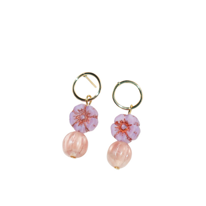 Flower Beaded Stud Earrings – Pink and Lilac Beads