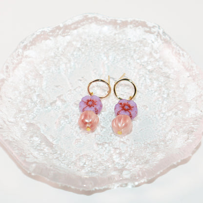 Flower Beaded Stud Earrings – Pink and Lilac Beads