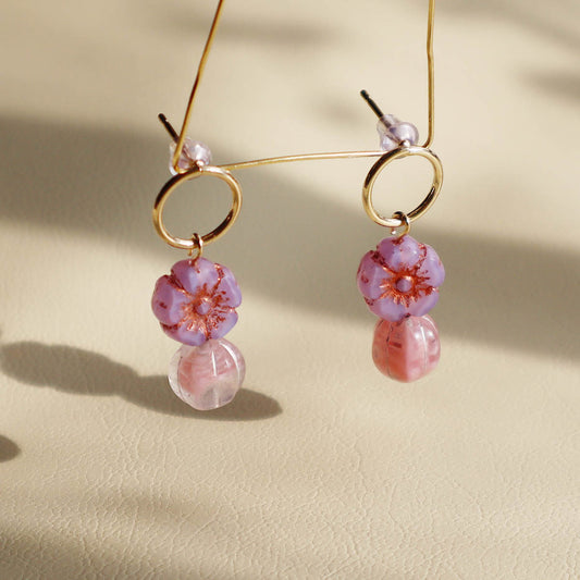 Flower Beaded Stud Earrings – Pink and Lilac Beads