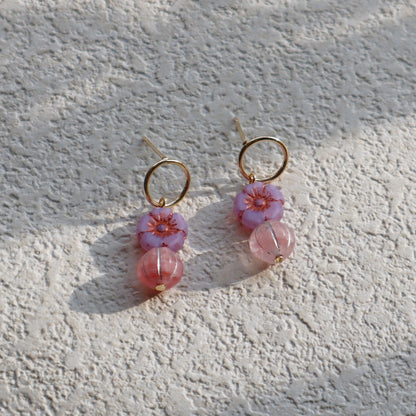 Flower Beaded Stud Earrings – Pink and Lilac Beads
