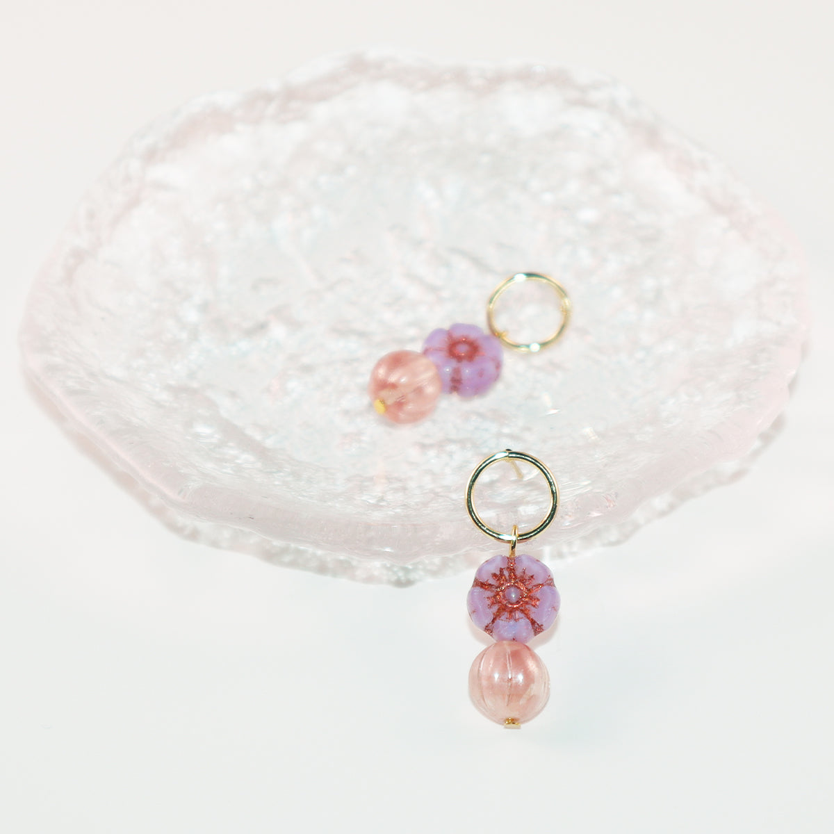 Flower Beaded Stud Earrings – Pink and Lilac Beads