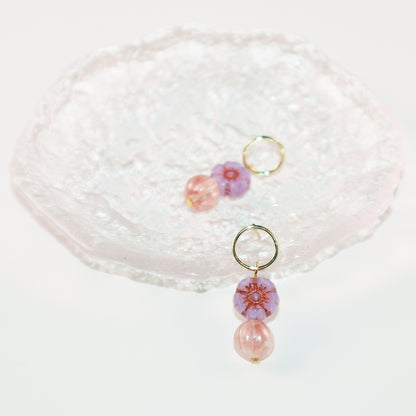 Flower Beaded Stud Earrings – Pink and Lilac Beads