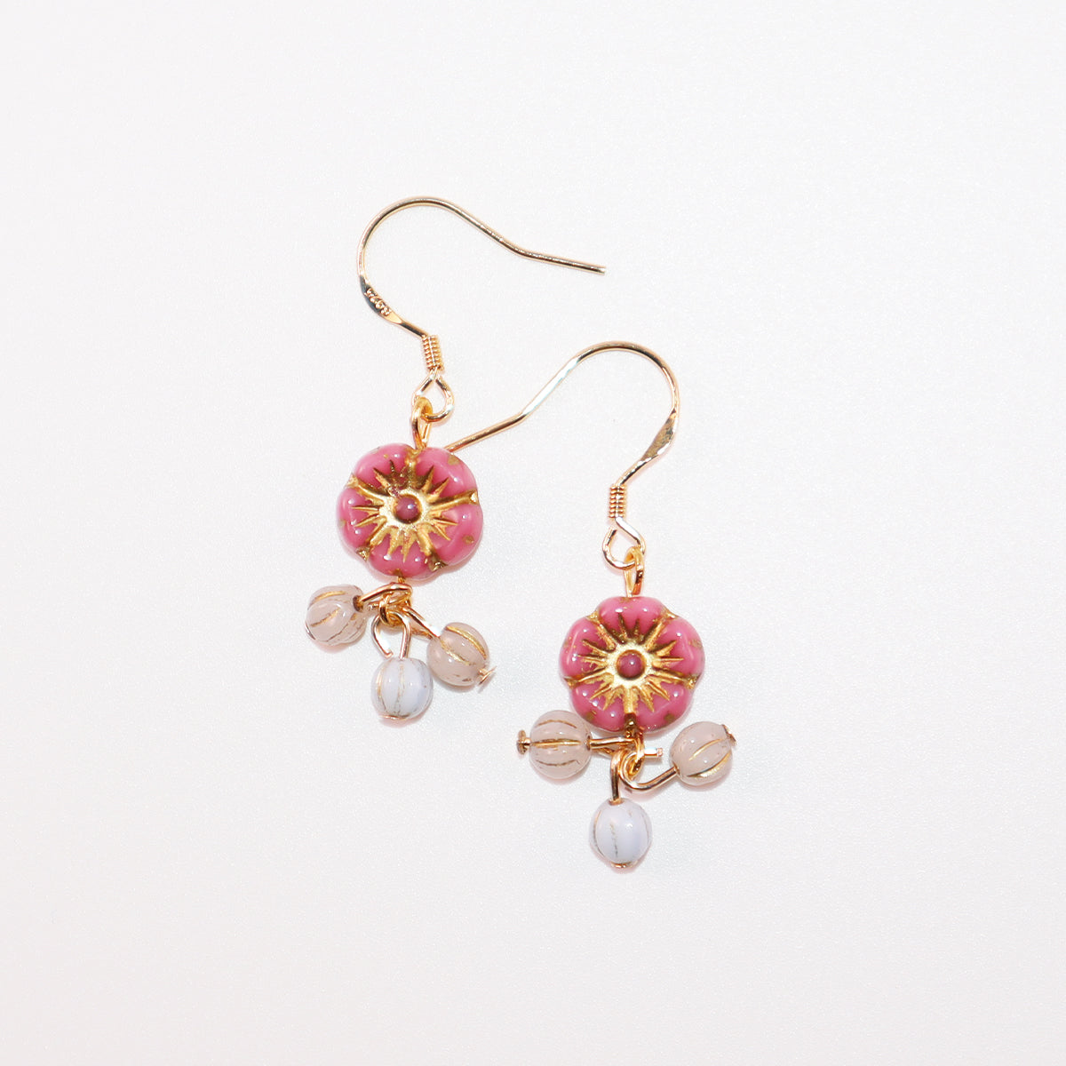 Flower Dangle Bead Earrings – Pink, Blue, and White Beads