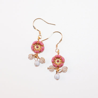 Flower Dangle Bead Earrings – Pink, Blue, and White Beads