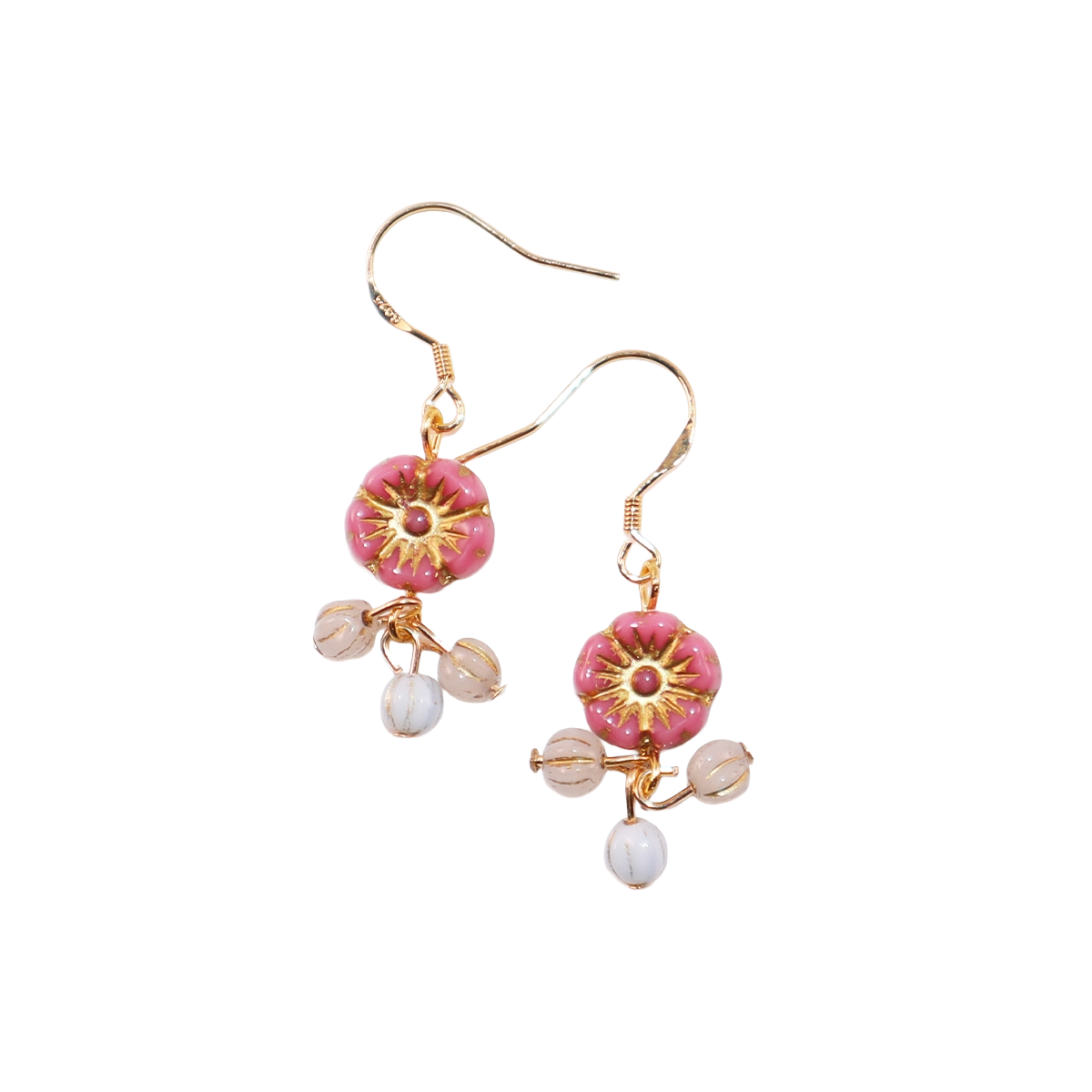 Flower Dangle Bead Earrings – Pink, Blue, and White Beads