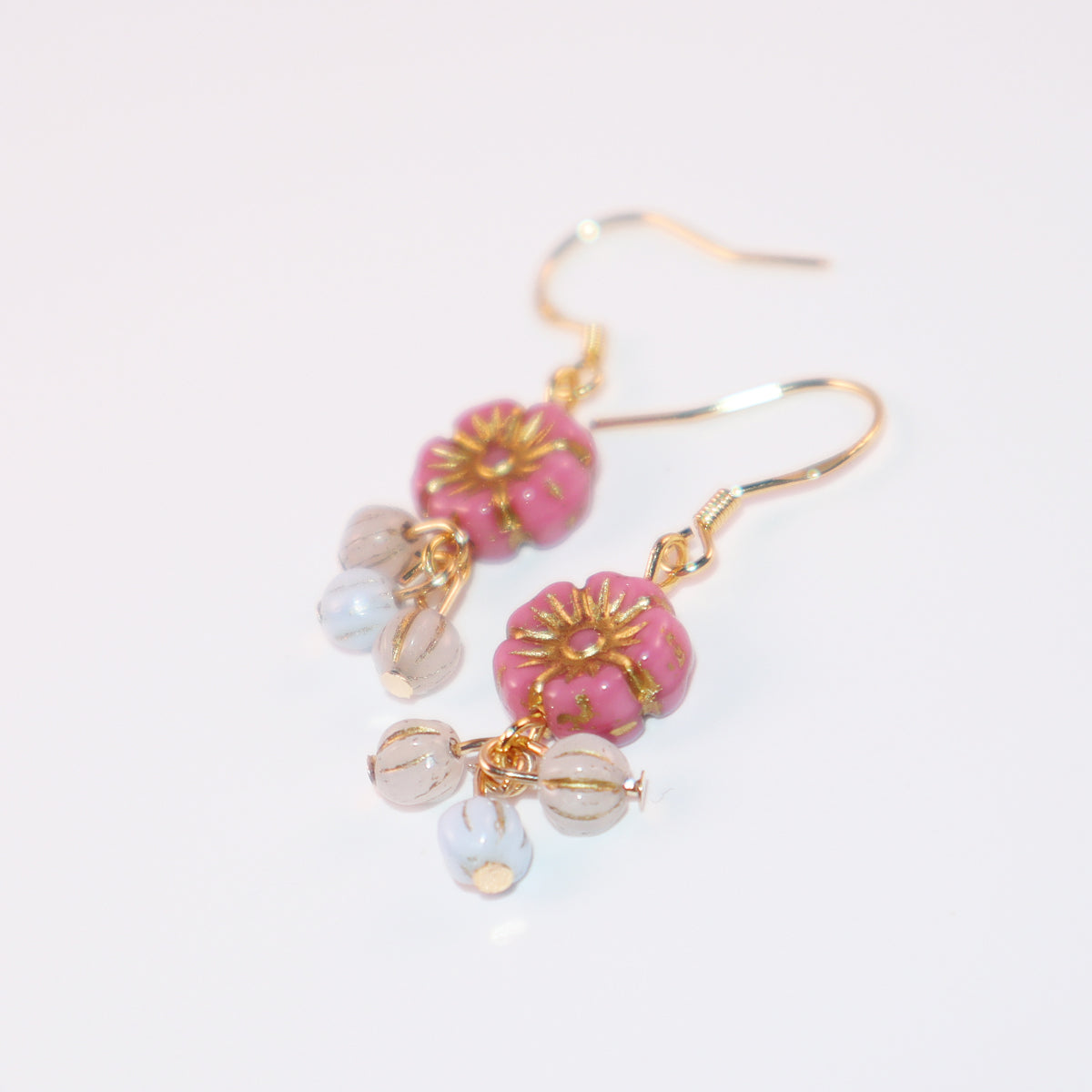 Flower Dangle Bead Earrings – Pink, Blue, and White Beads