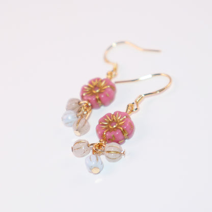Flower Dangle Bead Earrings – Pink, Blue, and White Beads
