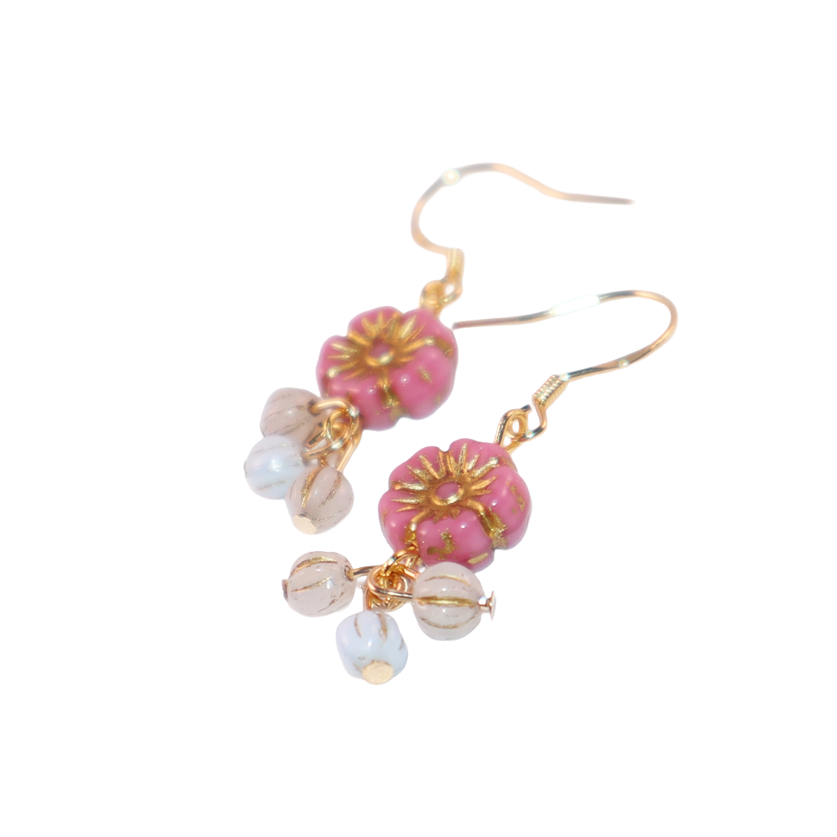 Flower Dangle Bead Earrings – Pink, Blue, and White Beads