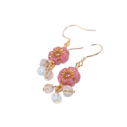 Flower Dangle Bead Earrings – Pink, Blue, and White Beads