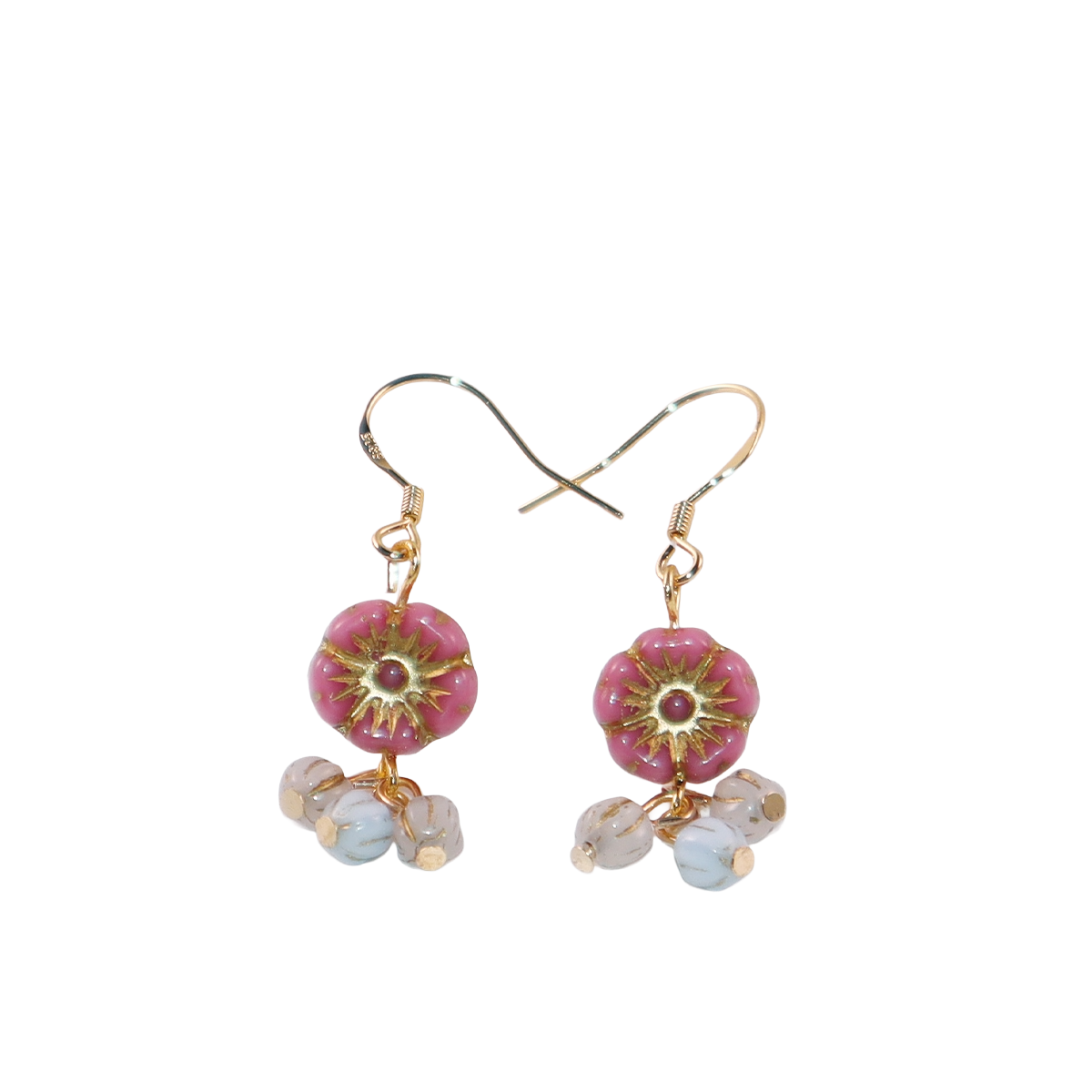 Flower Dangle Bead Earrings – Pink, Blue, and White Beads