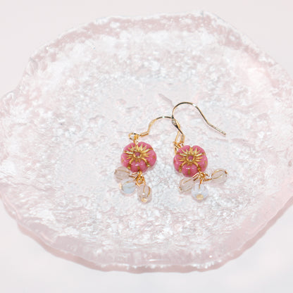 Flower Dangle Bead Earrings – Pink, Blue, and White Beads