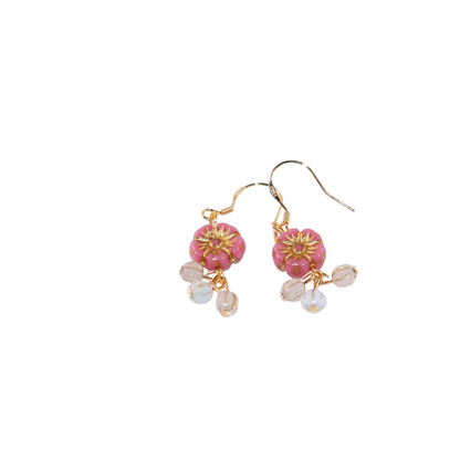 Flower Dangle Bead Earrings – Pink, Blue, and White Beads
