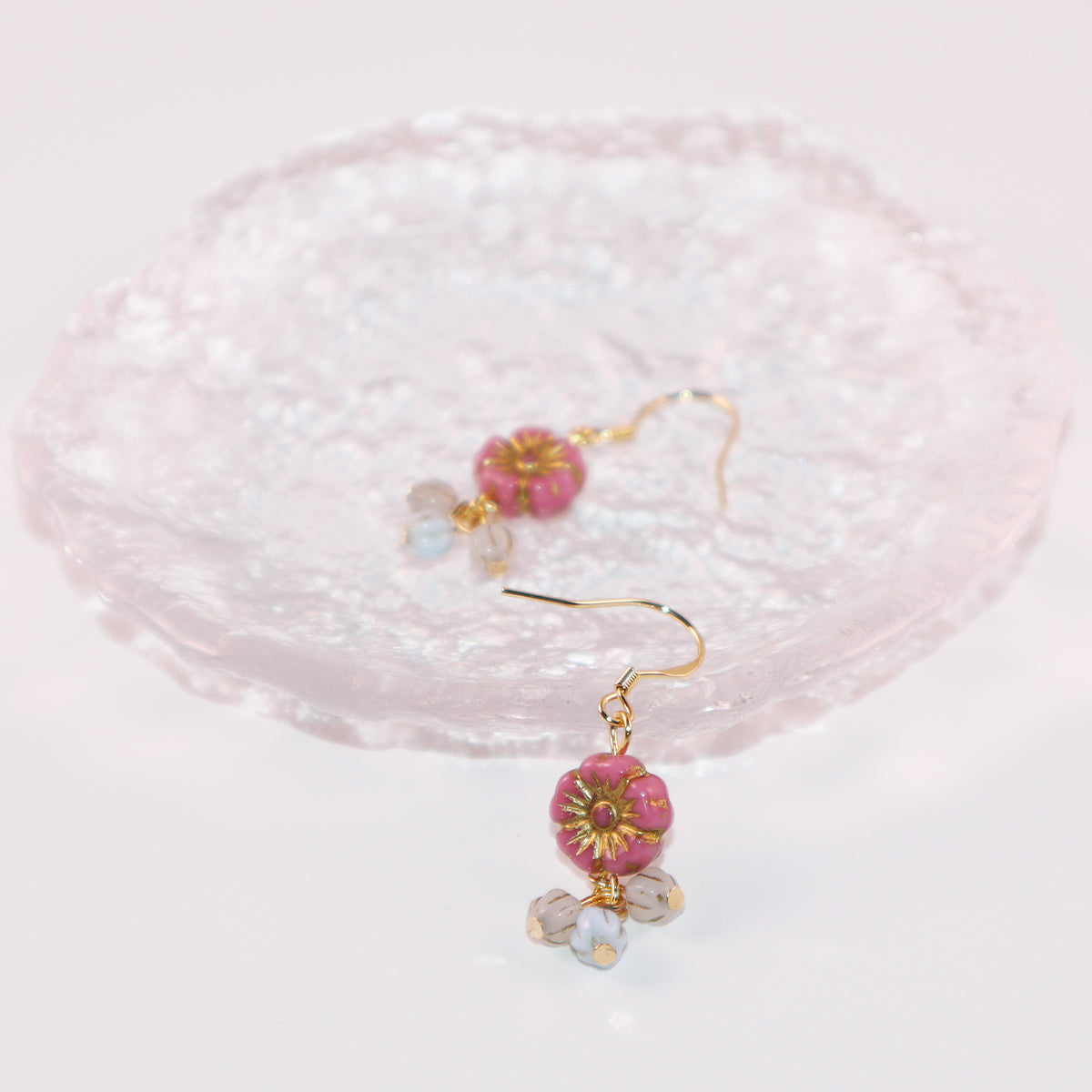 Flower Dangle Bead Earrings – Pink, Blue, and White Beads