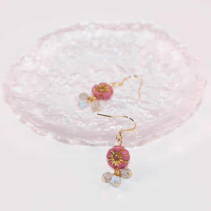 Flower Dangle Bead Earrings – Pink, Blue, and White Beads