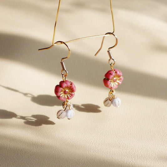 Flower Dangle Bead Earrings – Pink, Blue, and White Beads
