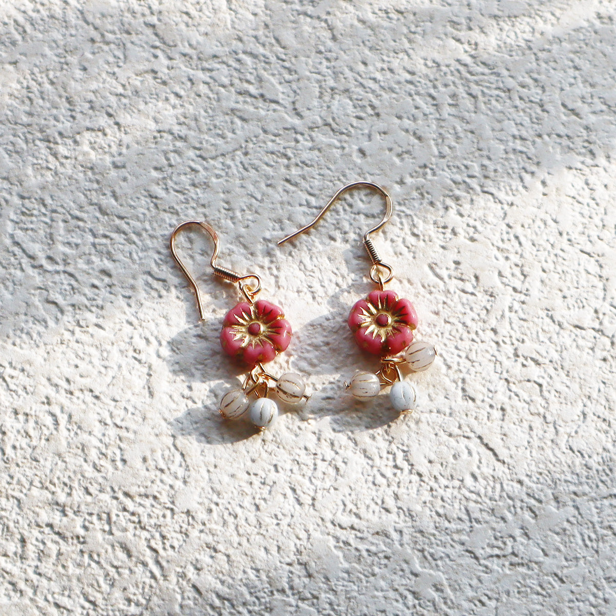 Flower Dangle Bead Earrings – Pink, Blue, and White Beads