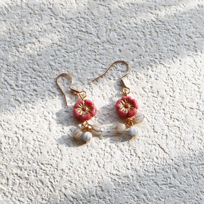 Flower Dangle Bead Earrings – Pink, Blue, and White Beads