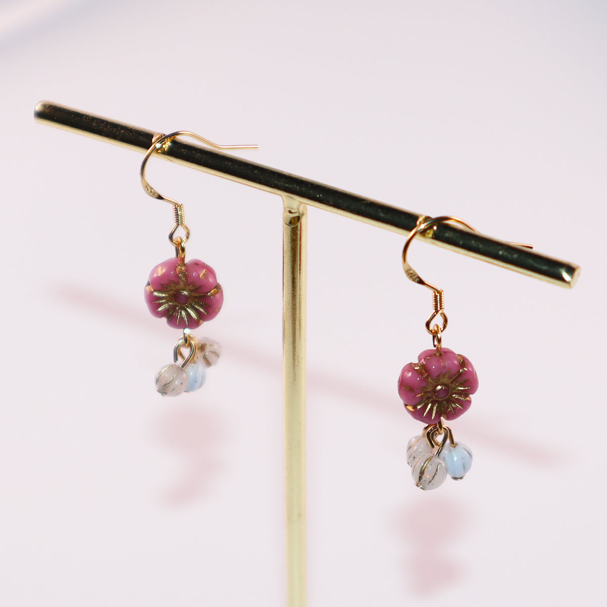 Flower Dangle Bead Earrings – Pink, Blue, and White Beads