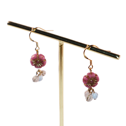 Flower Dangle Bead Earrings – Pink, Blue, and White Beads