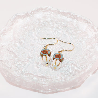 Floral Bead Earrings – Retro Flower and White Beads