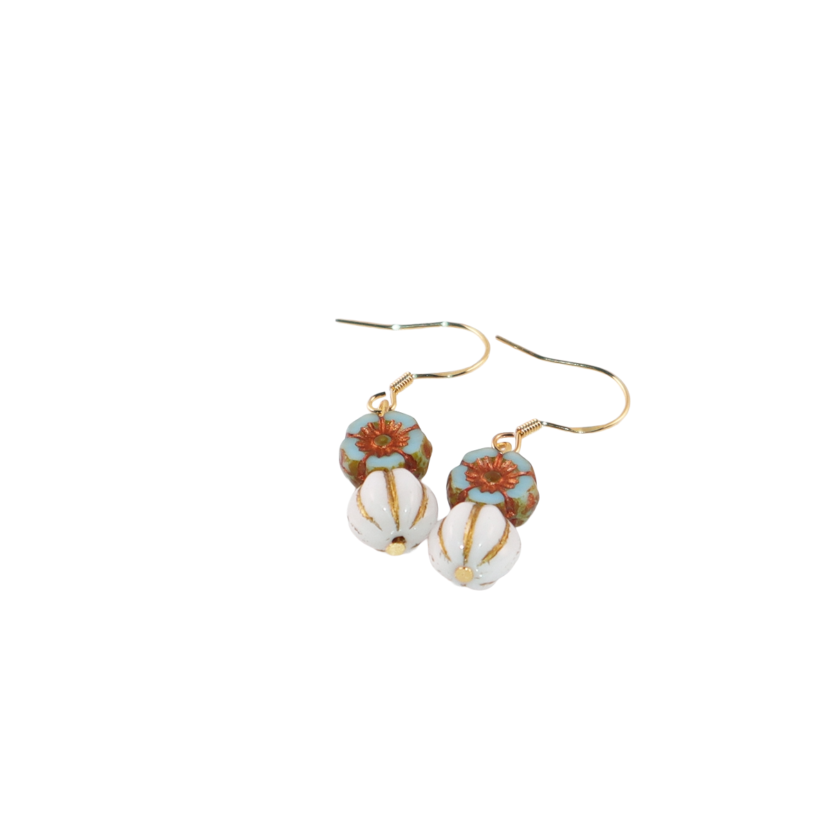 Floral Bead Earrings – Retro Flower and White Beads