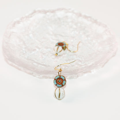 Floral Bead Earrings – Retro Flower and White Beads