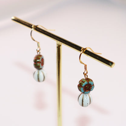 Floral Bead Earrings – Retro Flower and White Beads