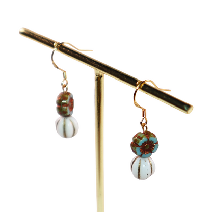 Floral Bead Earrings – Retro Flower and White Beads