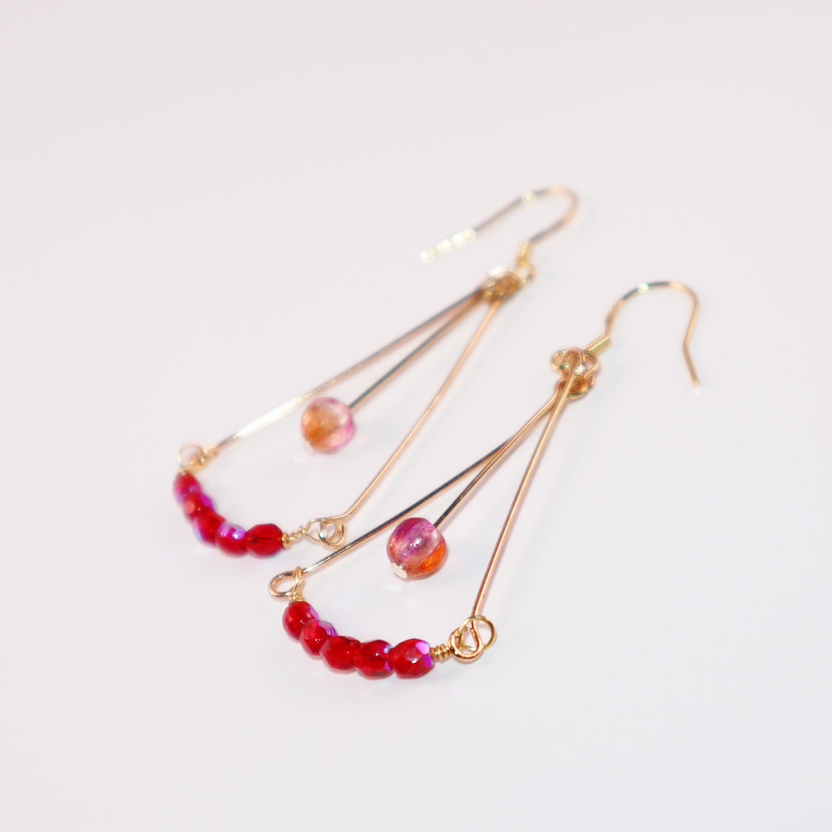 Glass Bead Earrings – Red and Pink Beads