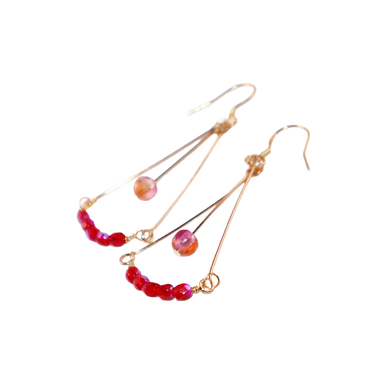 Glass Bead Earrings – Red and Pink Beads