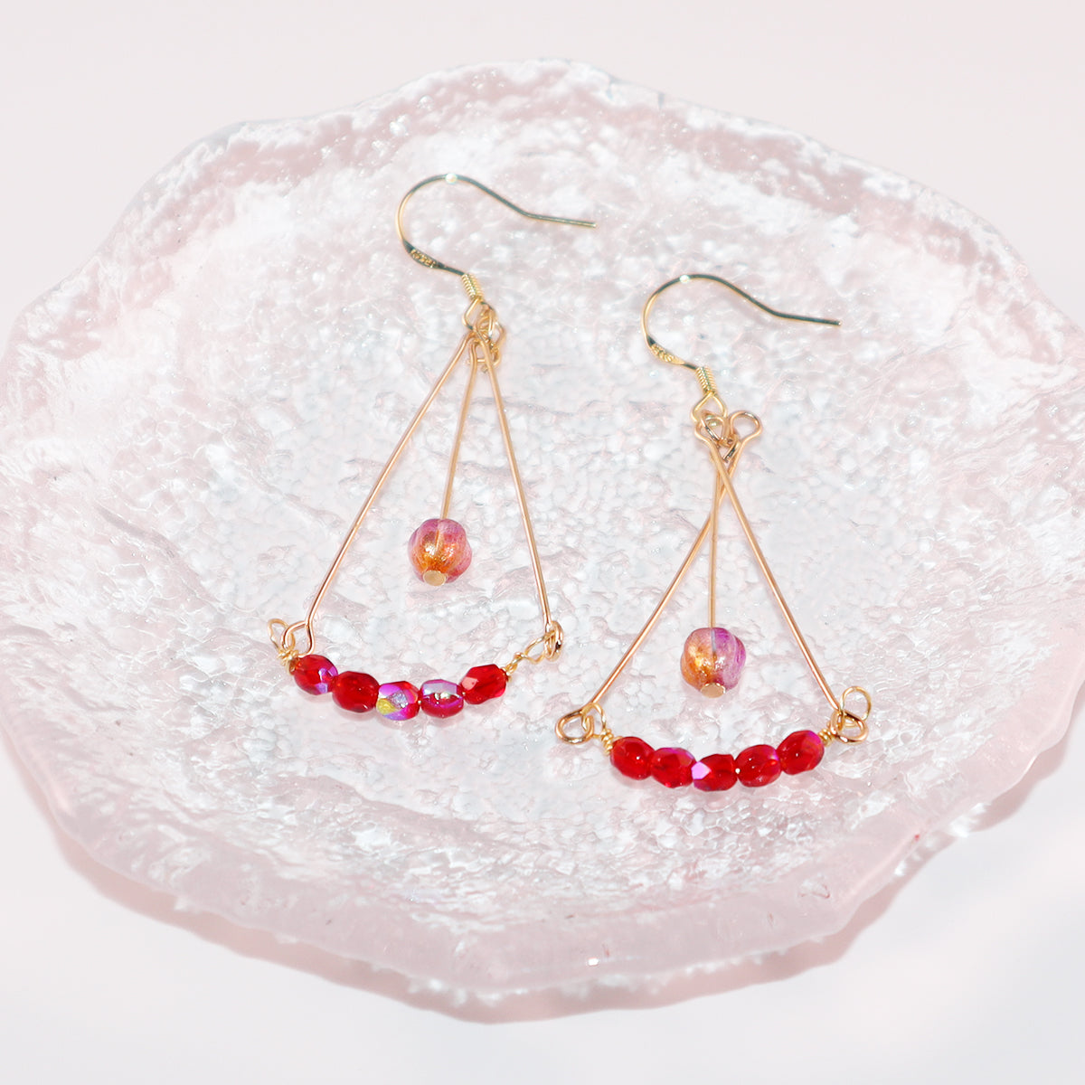 Glass Bead Earrings – Red and Pink Beads