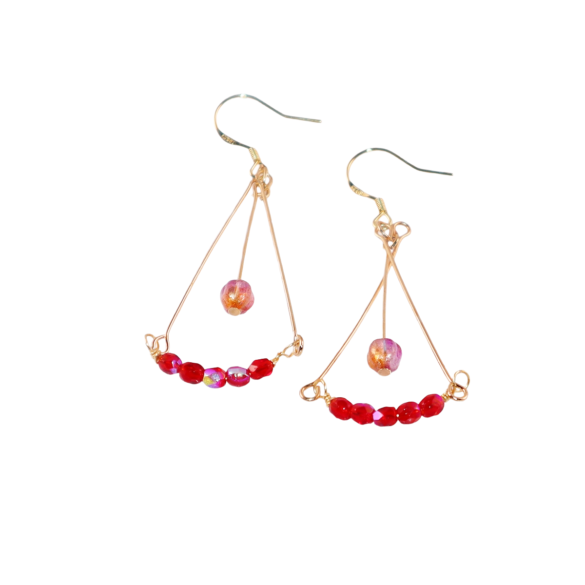 Glass Bead Earrings – Red and Pink Beads