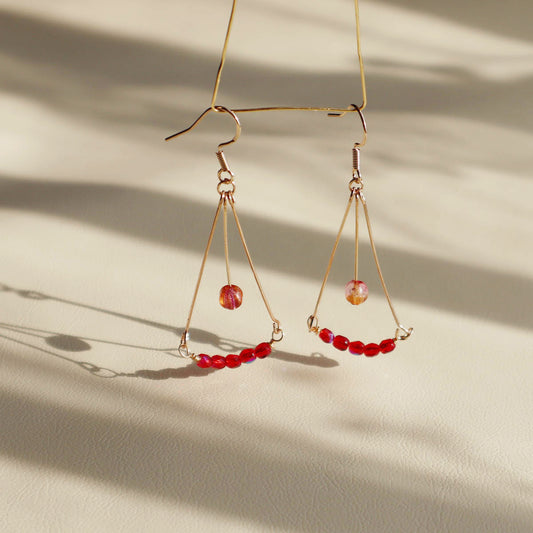 Glass Bead Earrings – Red and Pink Beads