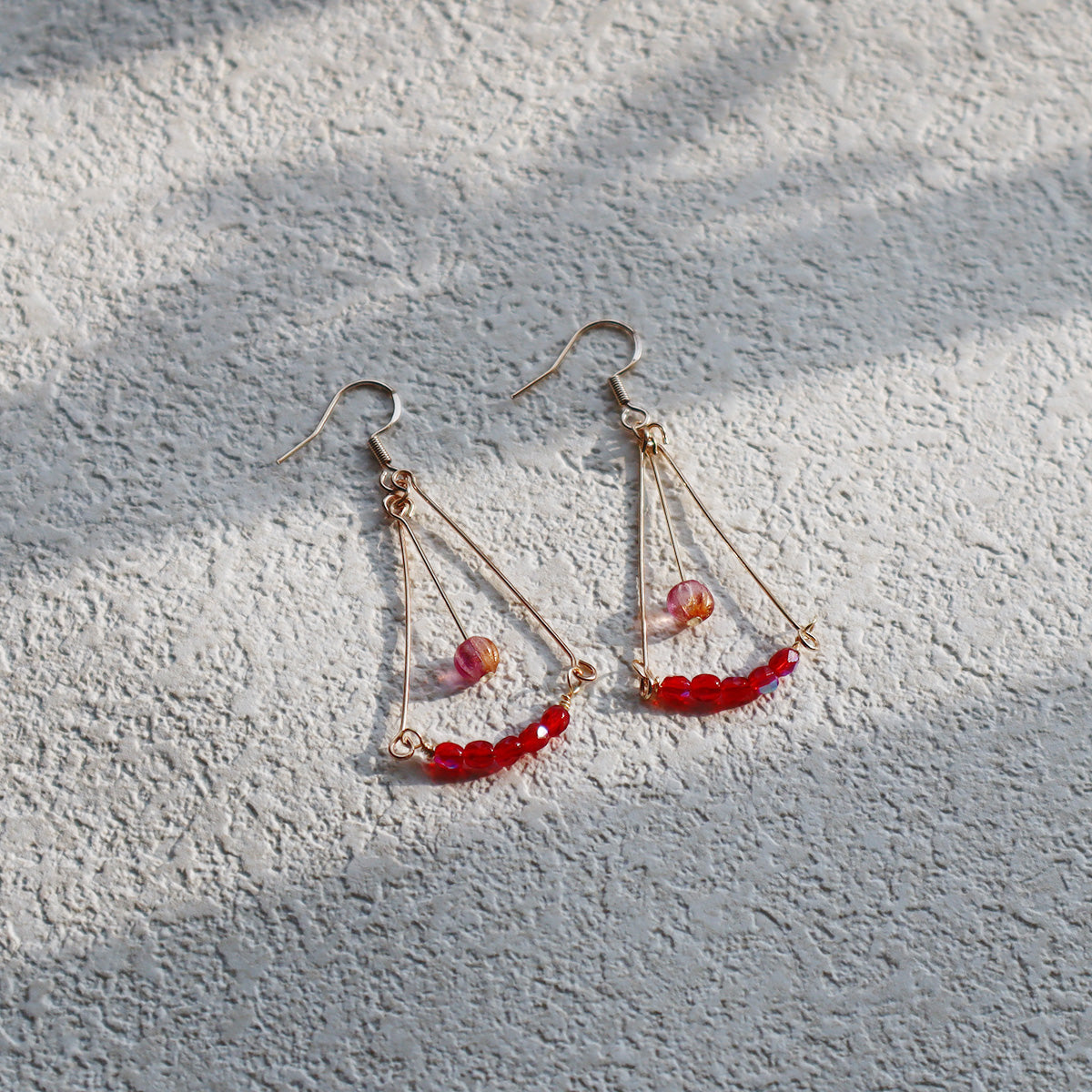 Glass Bead Earrings – Red and Pink Beads