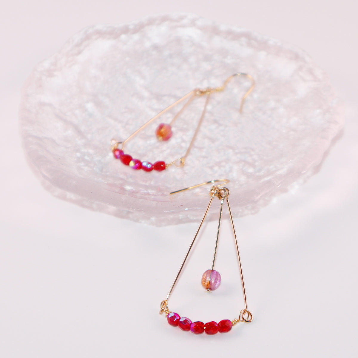 Glass Bead Earrings – Red and Pink Beads