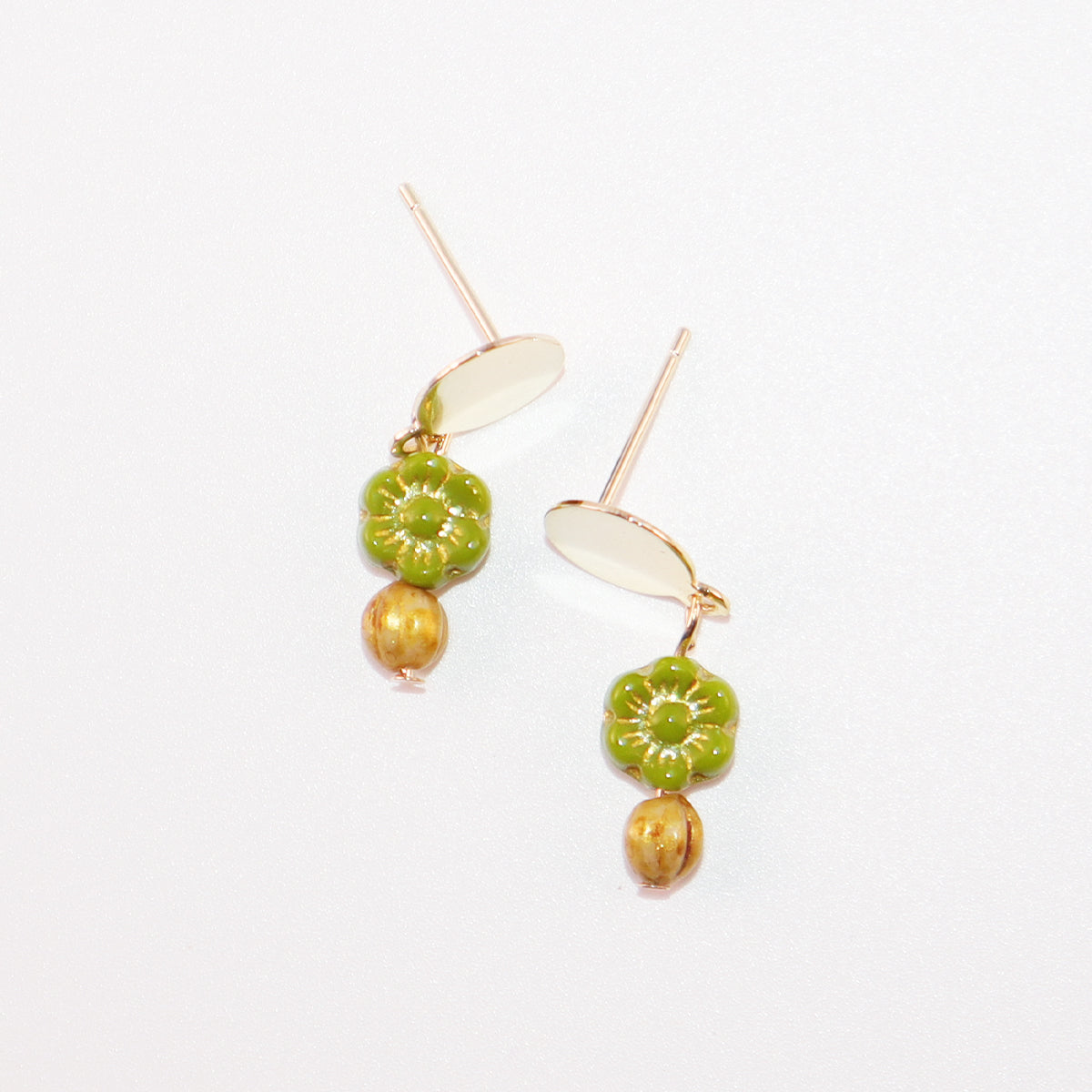 Green and Gold Stud Earrings – Tiny Beaded Studs