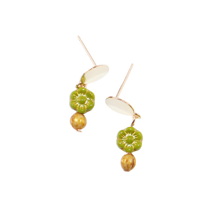 Green and Gold Stud Earrings – Tiny Beaded Studs