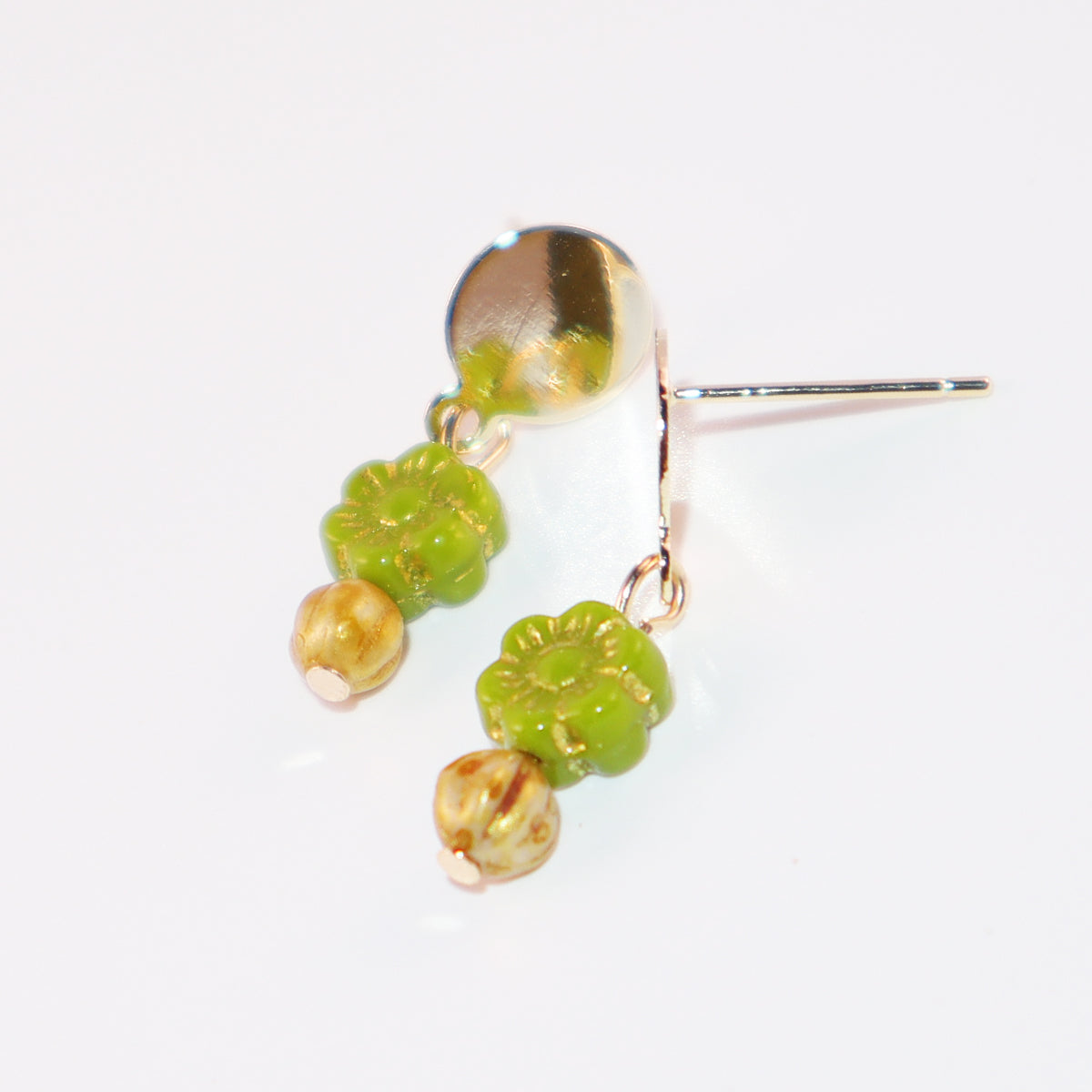 Green and Gold Stud Earrings – Tiny Beaded Studs