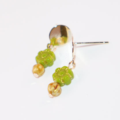 Green and Gold Stud Earrings – Tiny Beaded Studs