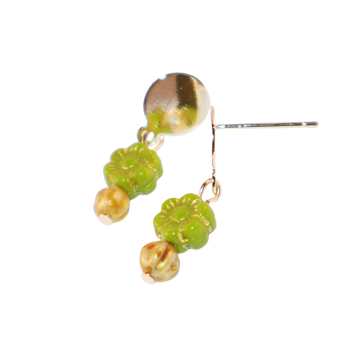Green and Gold Stud Earrings – Tiny Beaded Studs