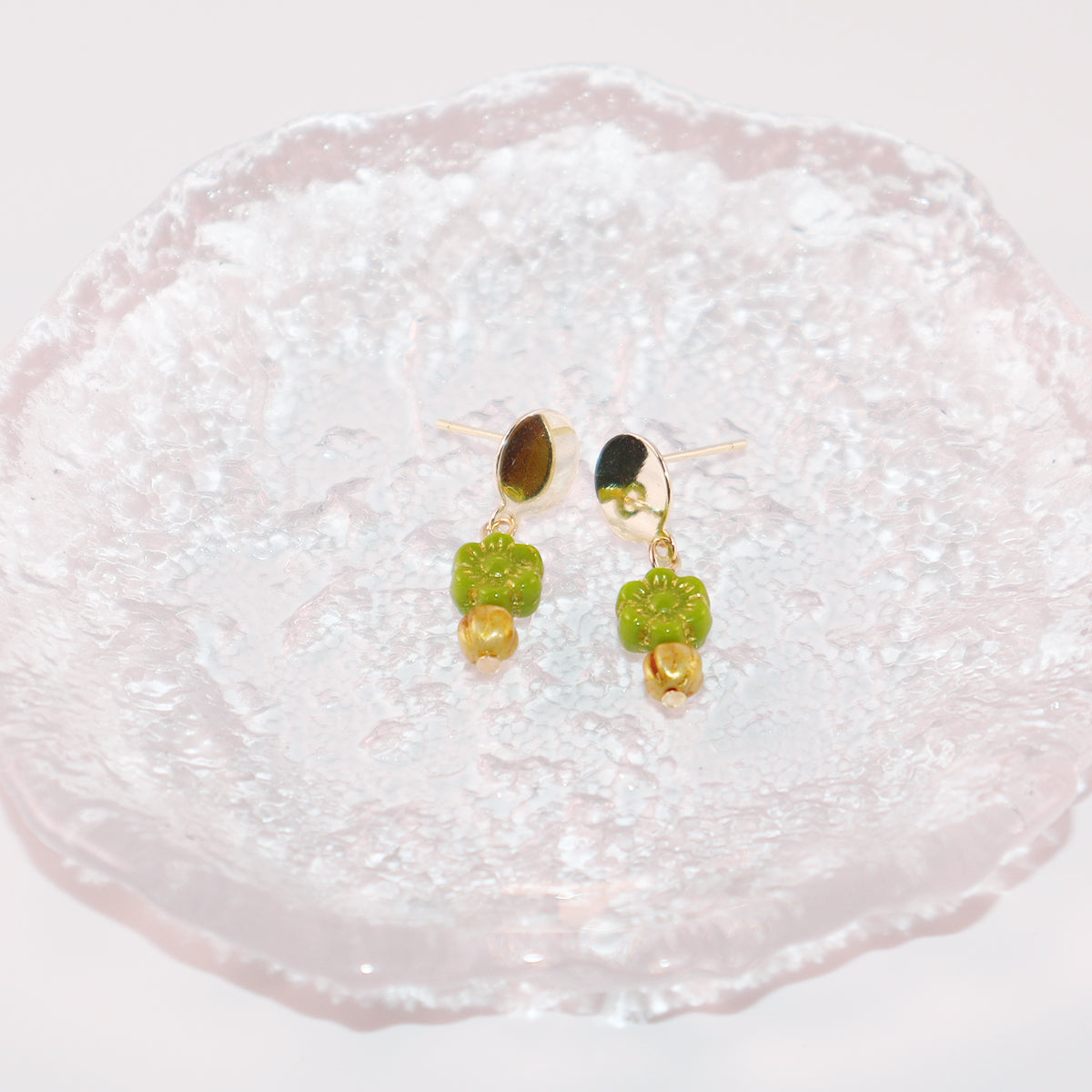 Green and Gold Stud Earrings – Tiny Beaded Studs