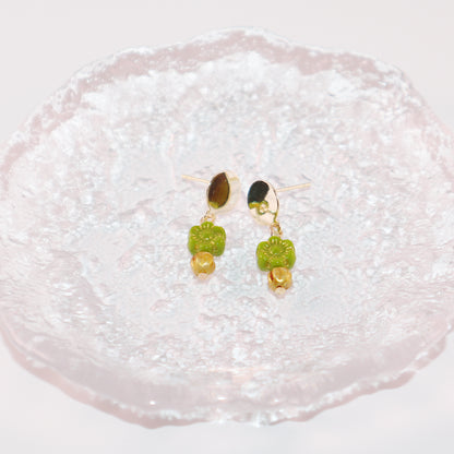 Green and Gold Stud Earrings – Tiny Beaded Studs