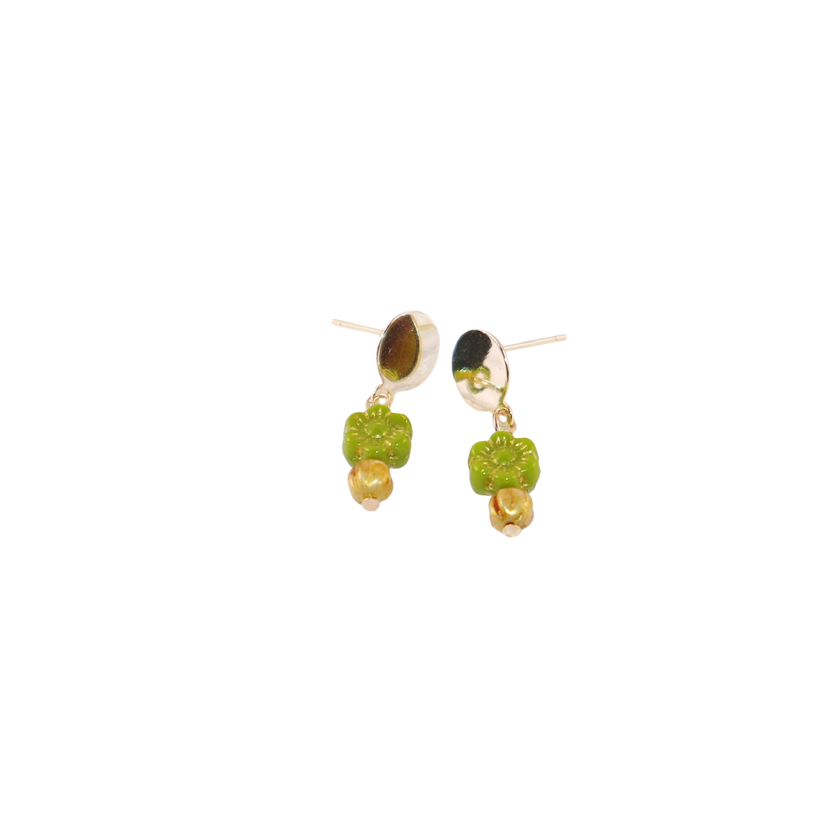 Green and Gold Stud Earrings – Tiny Beaded Studs