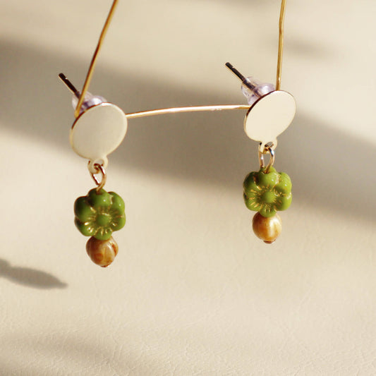 Green and Gold Stud Earrings – Tiny Beaded Studs